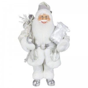 NOBLE 45CM Коледна украса, стояща Santa Claus в сребърни коледни орнаменти, доставя традиционна празнична фигурка